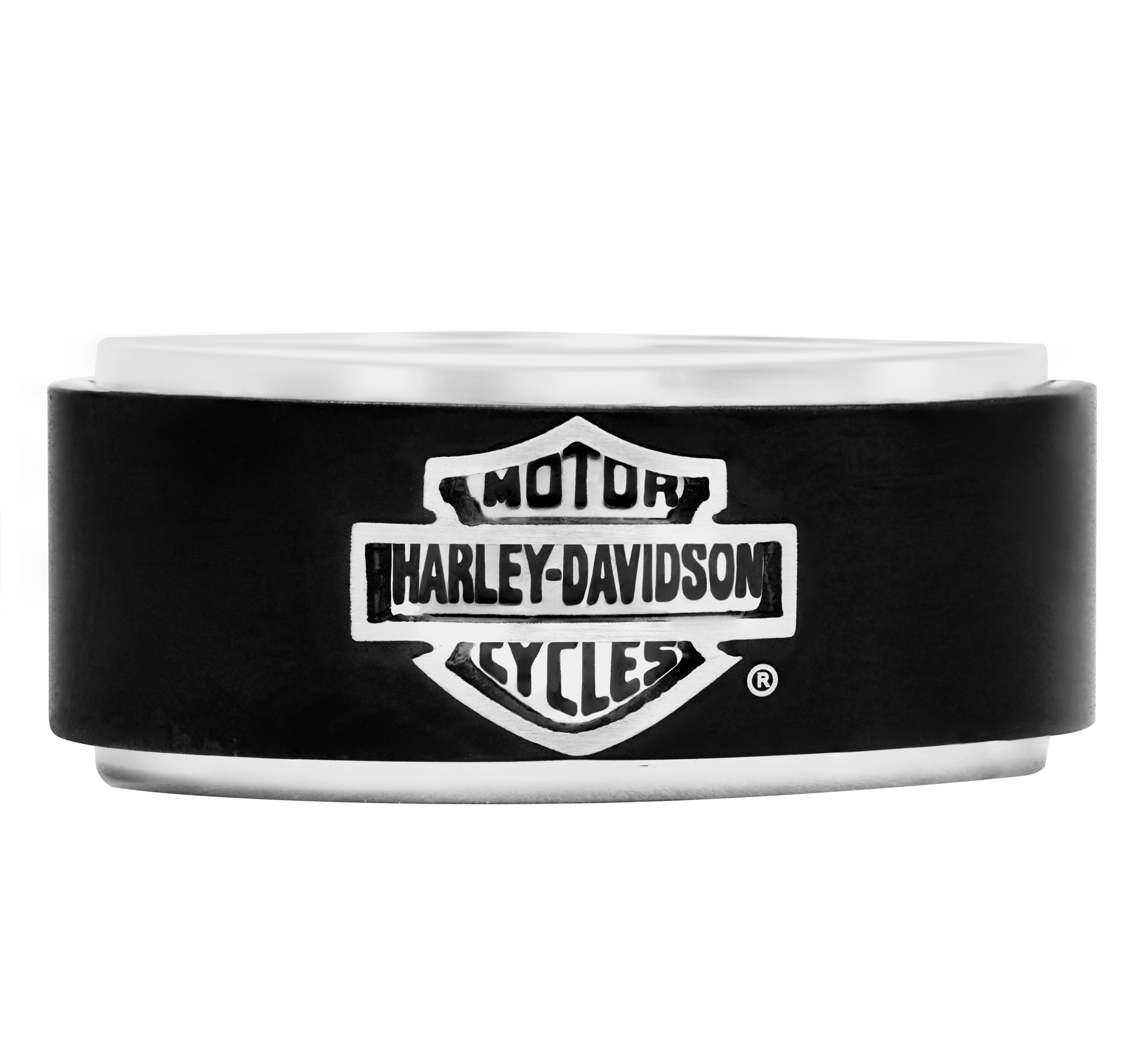 Harley Davidson HD Stainless Steel Black w/ Flames Bar & Shield Leather Bracelet 