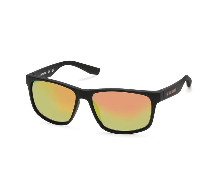 Casual Rectangular Sunglasses in Black w/Orange Lens 1