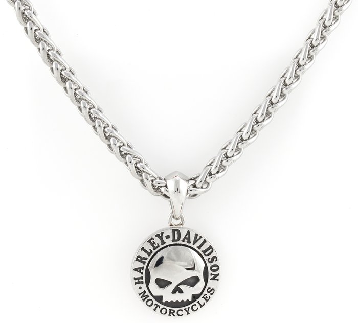 Men's Steel Skull Disc Necklace 1