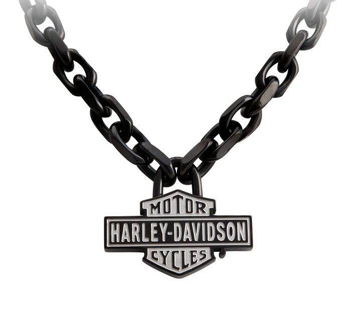 Men's Black Vintage Bar & Shield Large Link Necklace 1