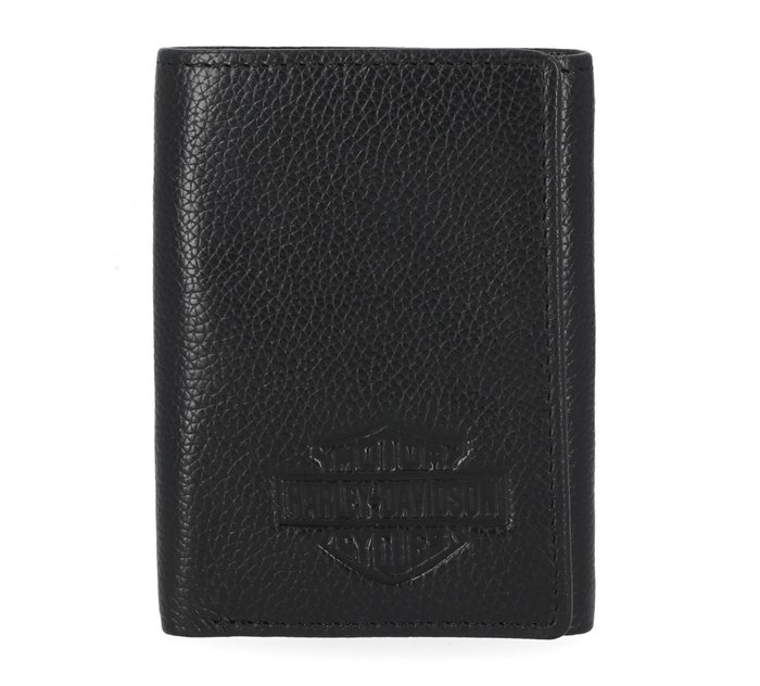 Men's Classic Leather Bar & Shield Trifold Black Wallet 1
