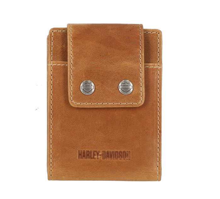 Men's Smooth Grain Snap Leather Front Pocket Bifold Cognac Wallet 1