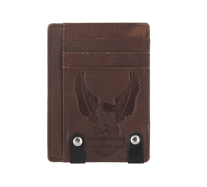 Men's Crazy Horse Eagle Card Case Brown Leather Wallet 1