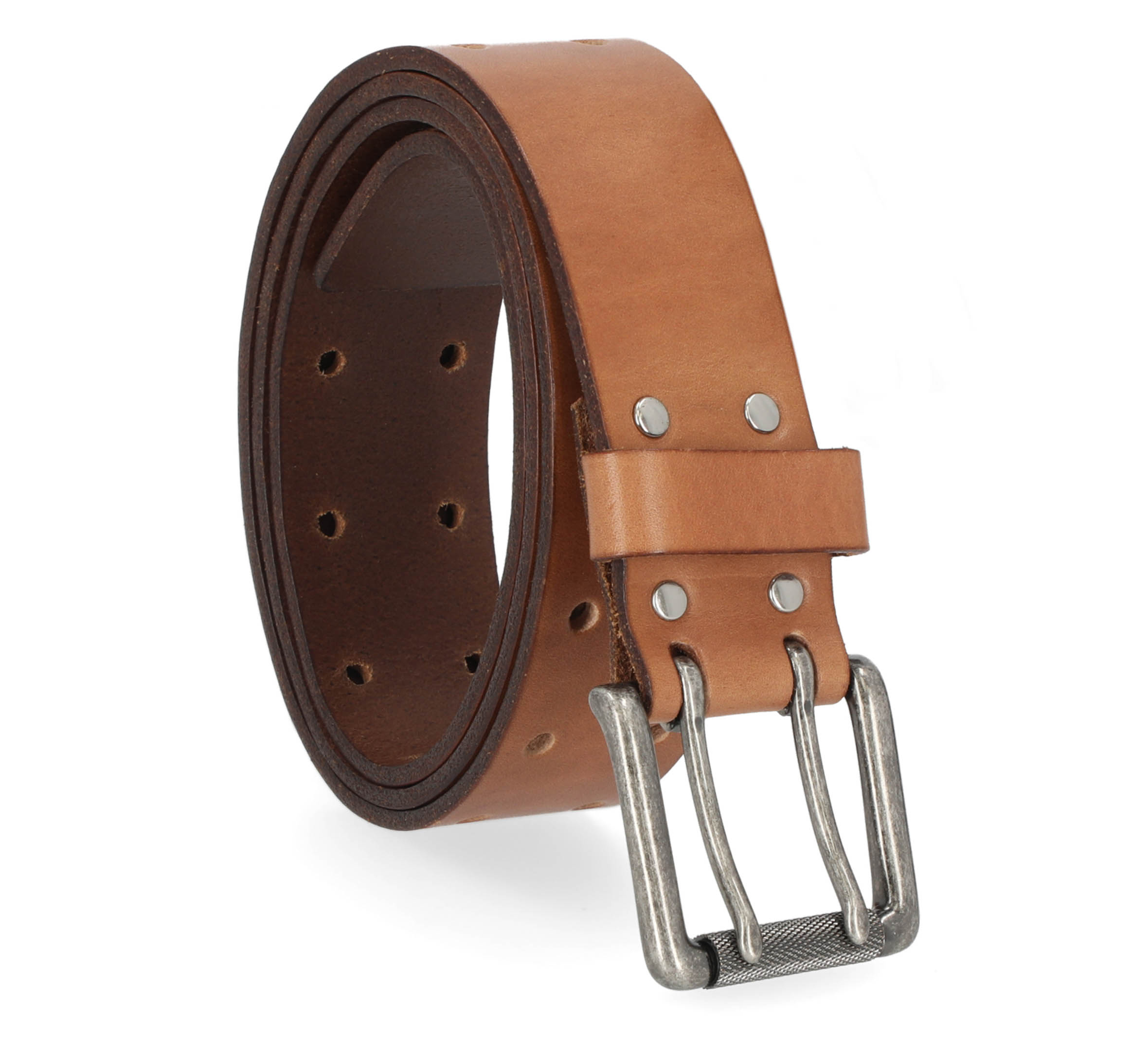 Men's Double Prong Antique Nickel Roller Buckle Tan Belt Leather - Tan ...
