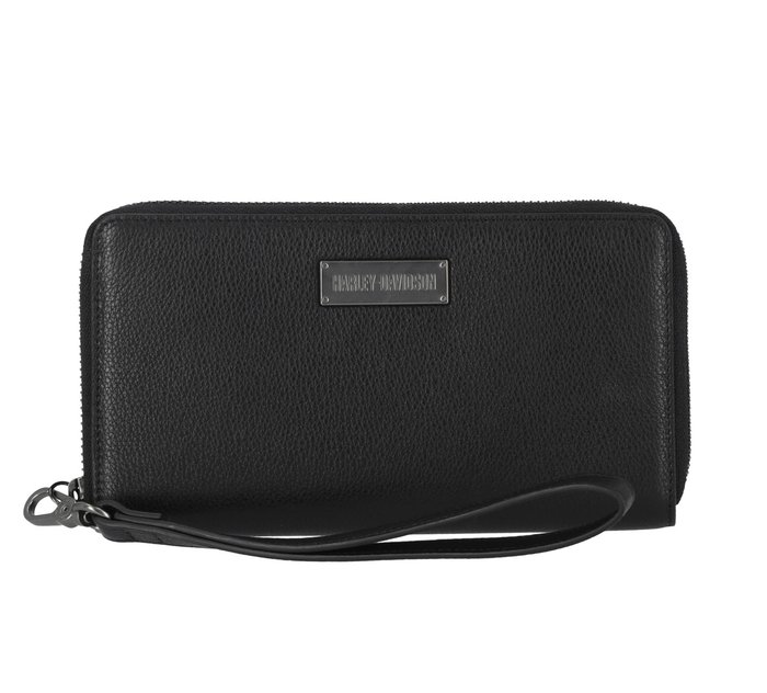 Women's Classic Leather Zip Around with Wristlet Wallet Black 1