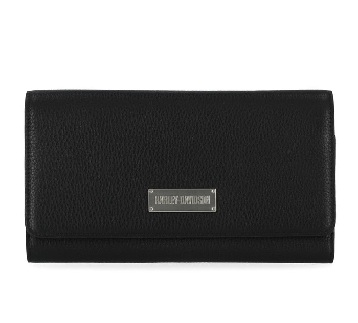 Women's Classic Logo Leather Clutch Wallet Black 1