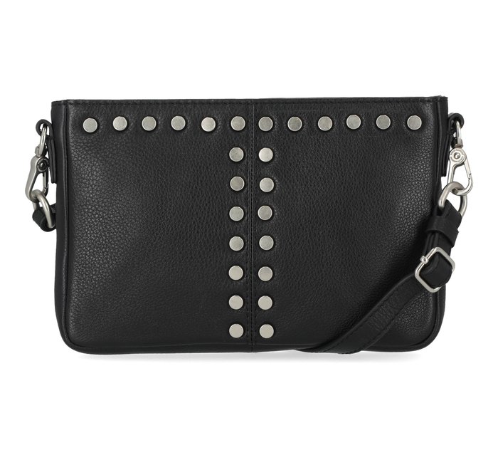 Women's Double Studded Leather Hip Bag Black 1