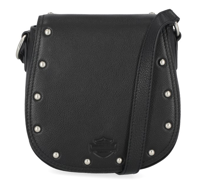 Women's Vintage Rivet Crossbody Bag Leather Black 1