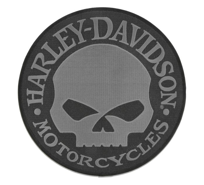 Harley-Davidson 8 in. Embroidered Willie G Skull Logo Emblem Sew-On Patch - Gray