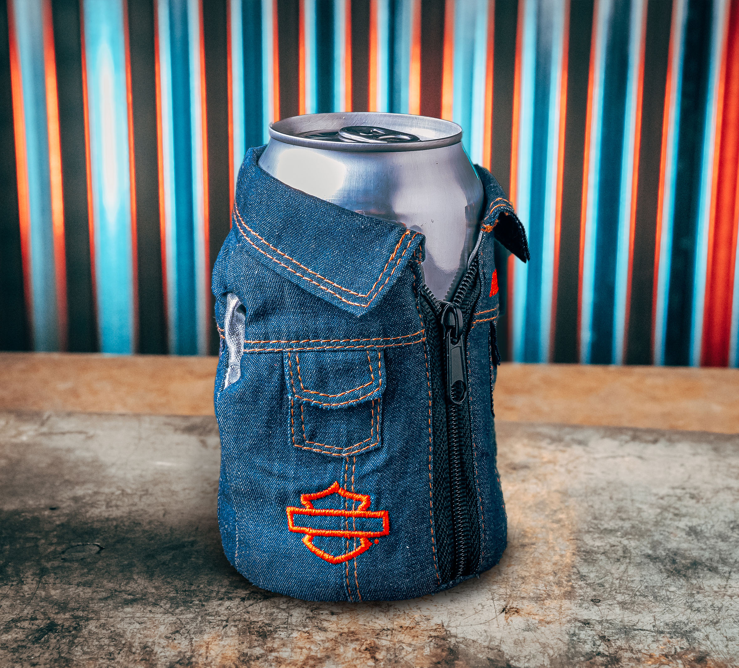 1970's Psychedelic Denim Can Cooler