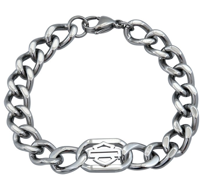 Outline Bar &Sheild Stainless Steel Curblink Bracelet 1