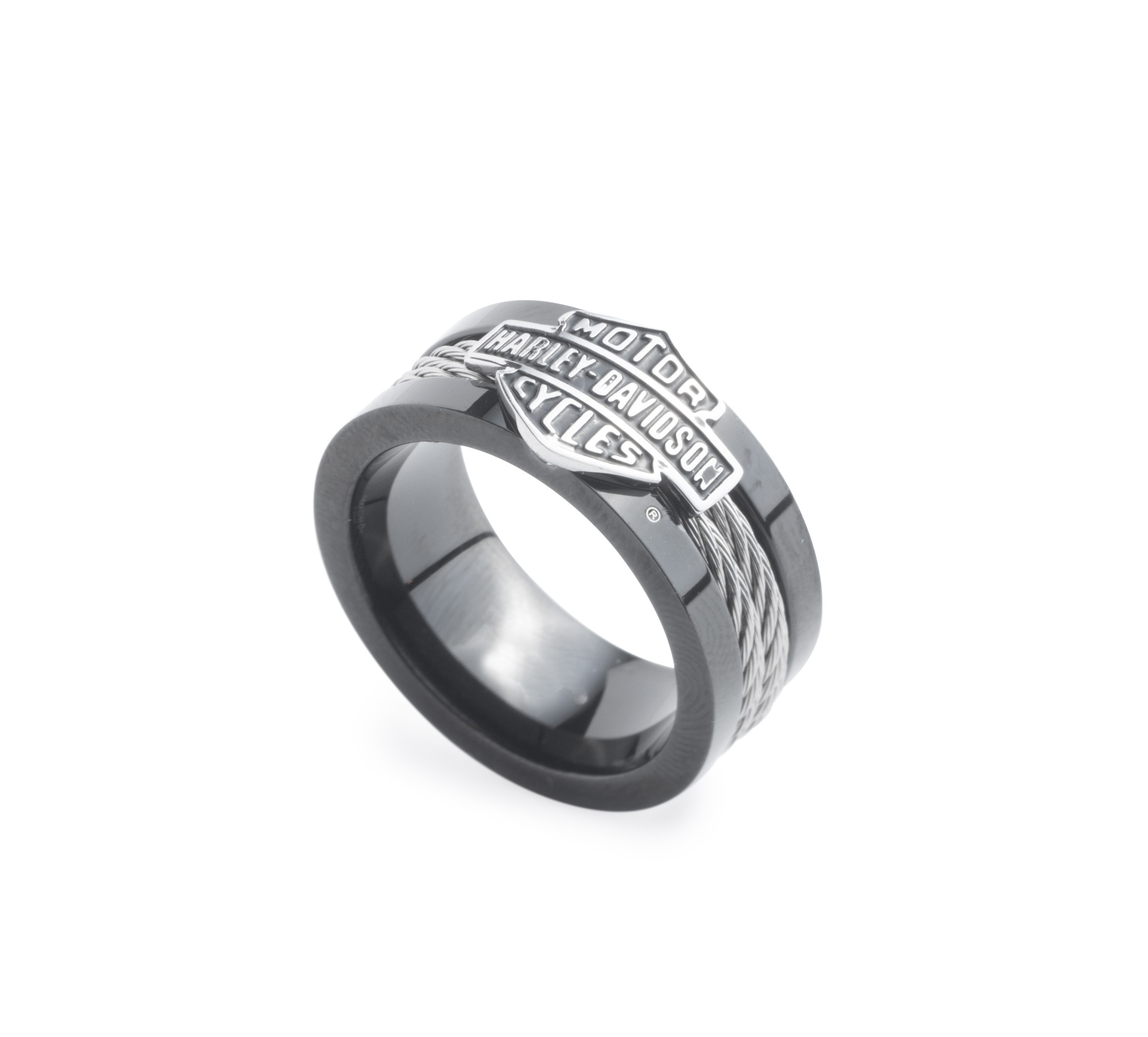 Bague pour hommes à anneau de fil enroulé avec logo Bar & Shield