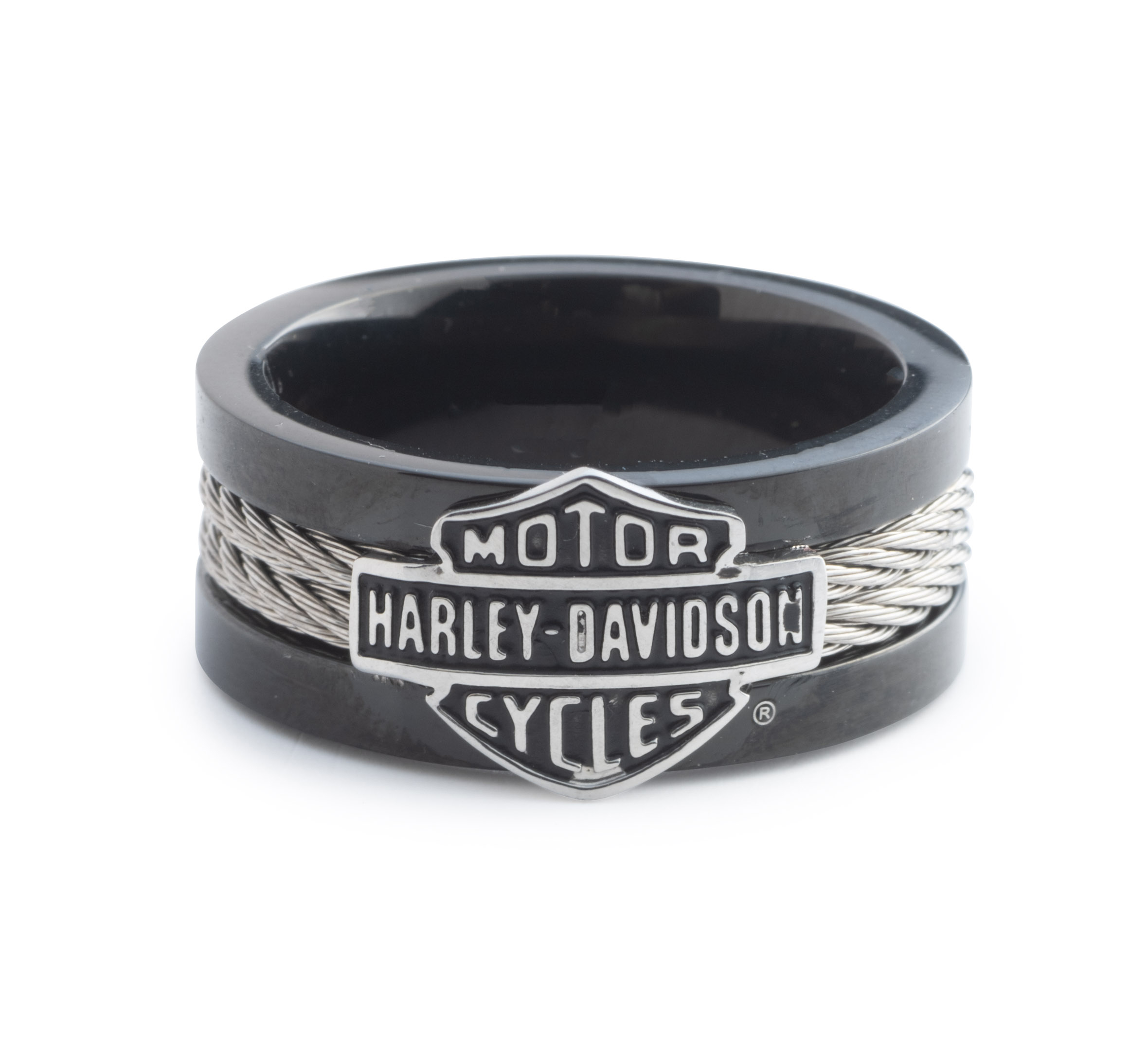 Bague pour hommes à anneau de fil enroulé avec logo Bar & Shield