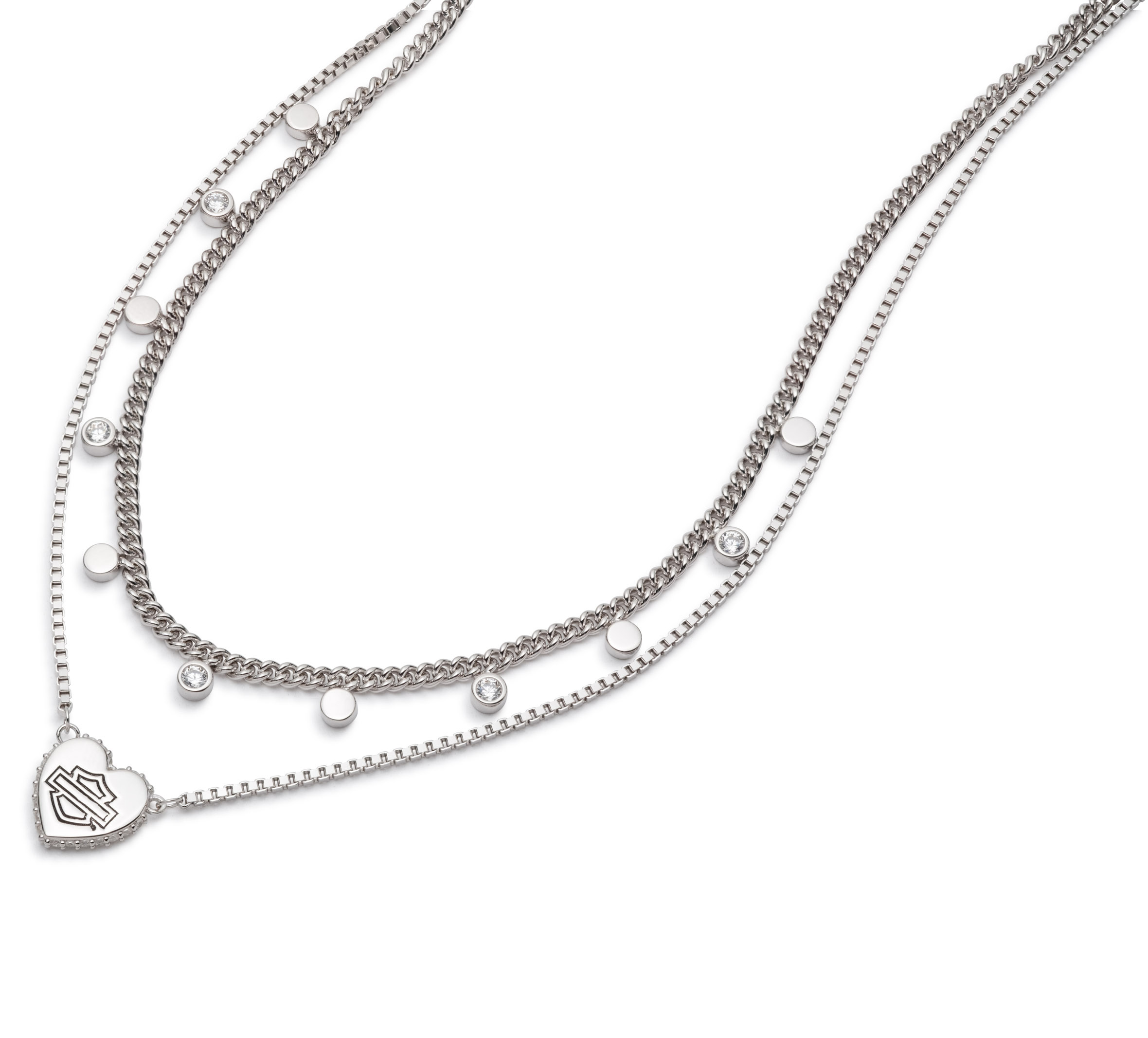 Collier de 16 po en argent sterling à rangées multiples Bar & Shield en cœur pour femmes