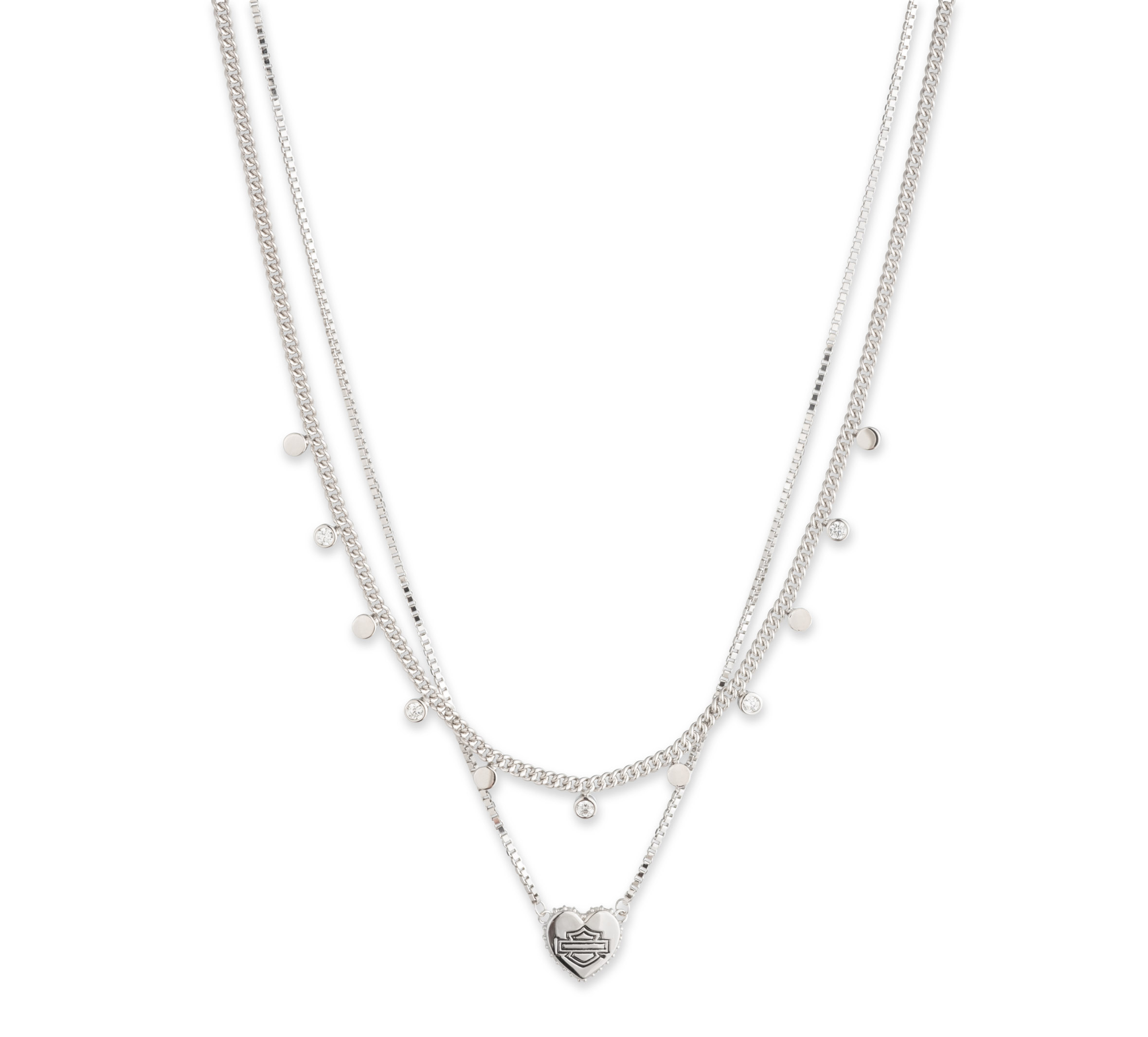 Collier de 16 po en argent sterling à rangées multiples Bar & Shield en cœur pour femmes