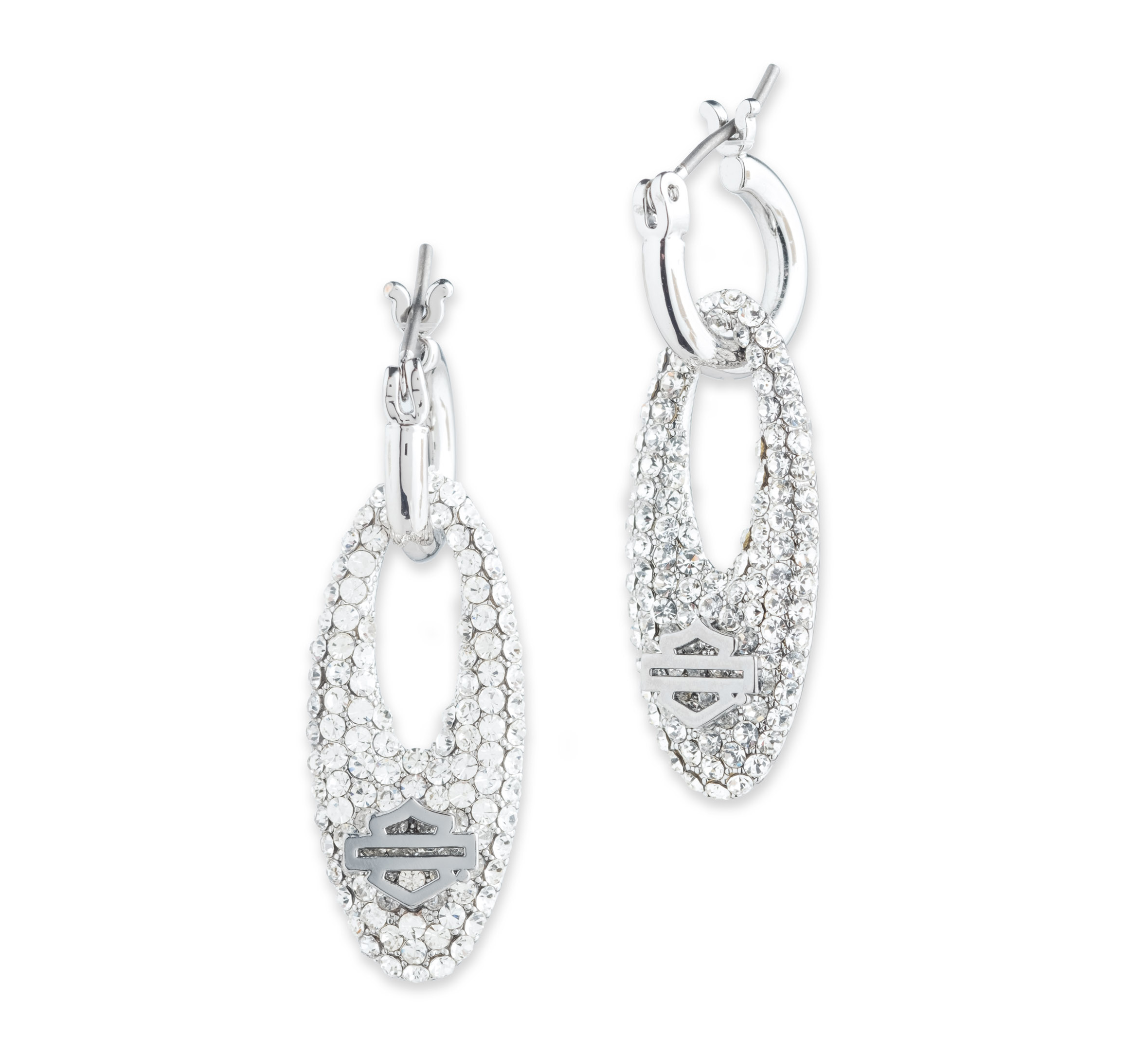 Boucles d’oreille bijoutées à anneau tombant ovale Bar & Shield pour femmes