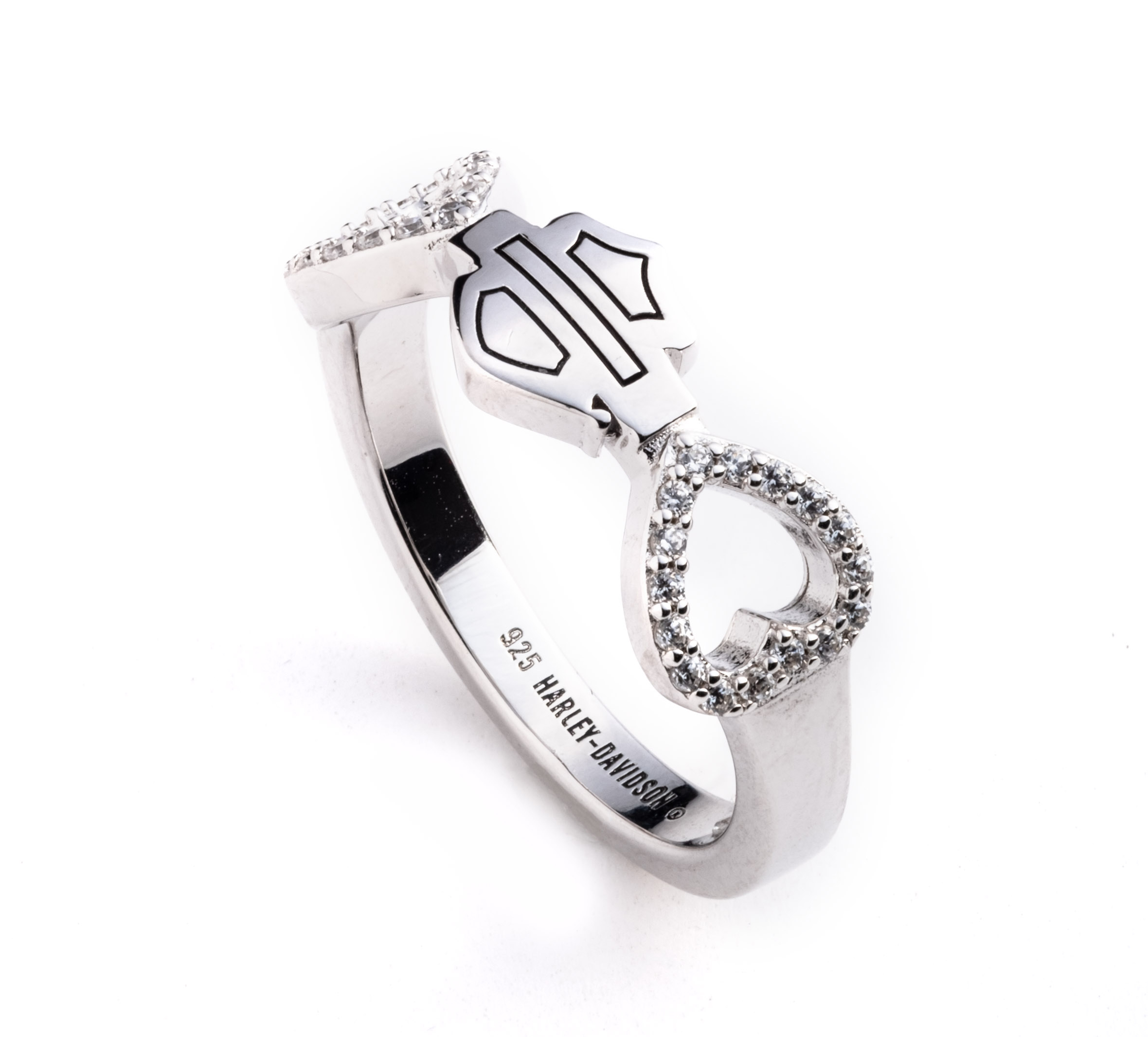 Bague en argent sterling Bar & Shield à cœur double pour femmes