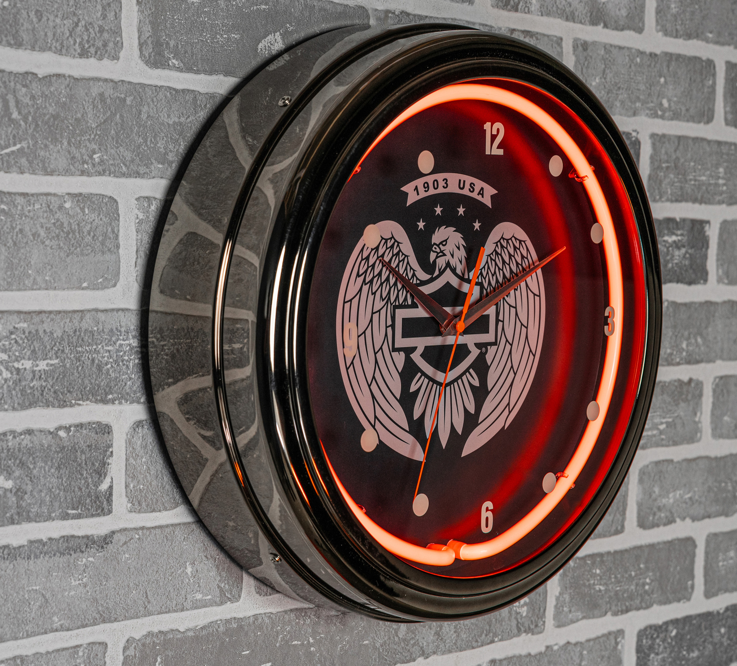 Open Bar & Shield Eagle Neon Clock