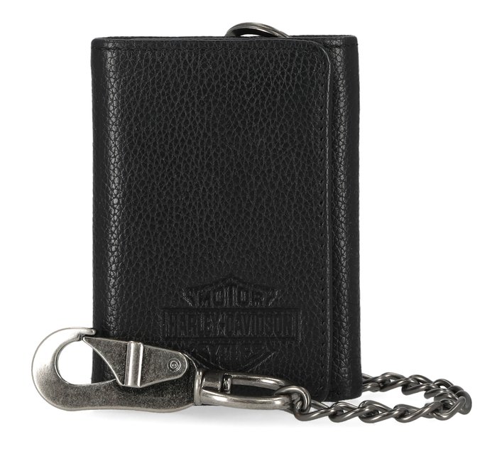 Mens Bar & Shield Core Pebble Trifold Wallet With Chain 1