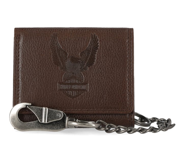 Mens Eagle Trifold Wallet Snap With Chain 1