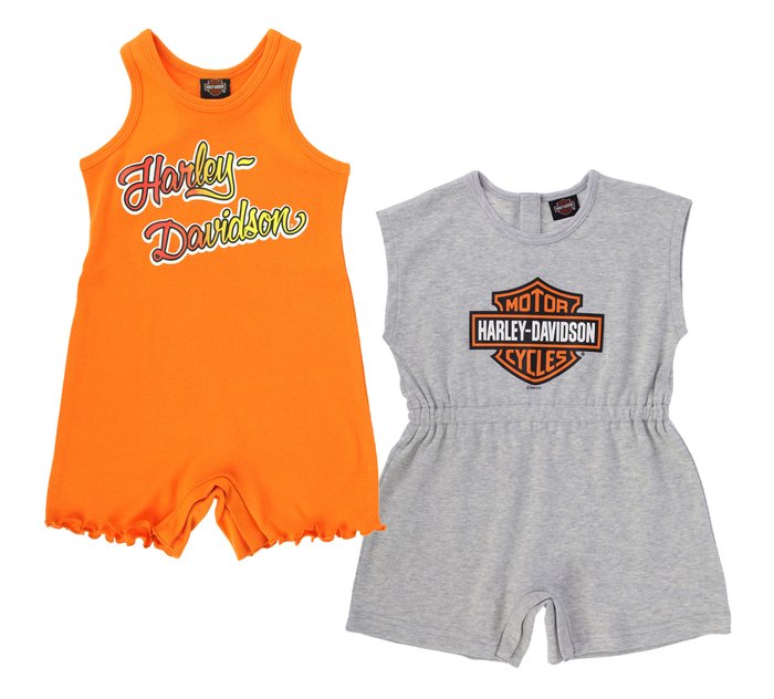 2 Pack Infant Girls Rally Collection Bar & Shield & H-D  Rompers 1
