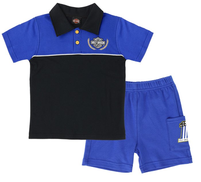 Boys Knit Collared Shirt & Short Race Collection Git Set 1