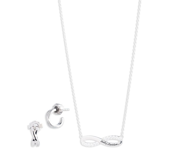 Women's Logo Infinity Sterling Silver Necklace & Earring Gift Set 1