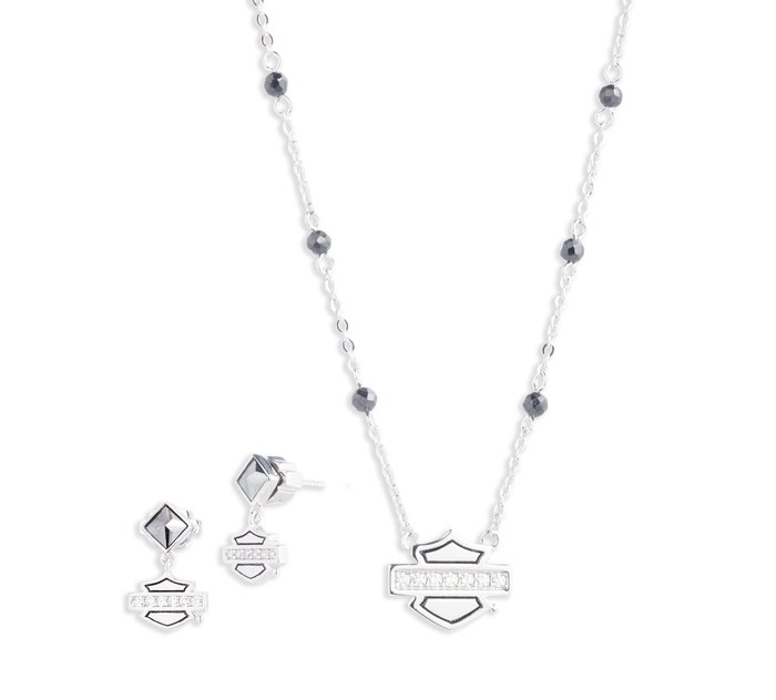 Women's Rosary Logo Sterling Silver Necklace & Earring Set 1