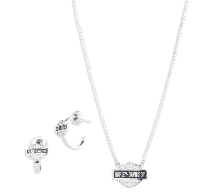 Women's Bar & Shield Sterling Silver Logo Necklace & Earring Set 1