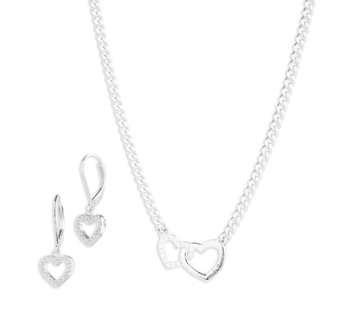 Women's Sterling Silver Double Heart Necklace & Earring Set 1