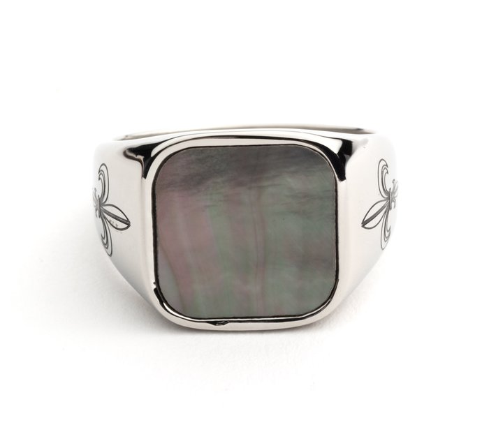 Men's Grey Mother of Pearl Signet Ring 1
