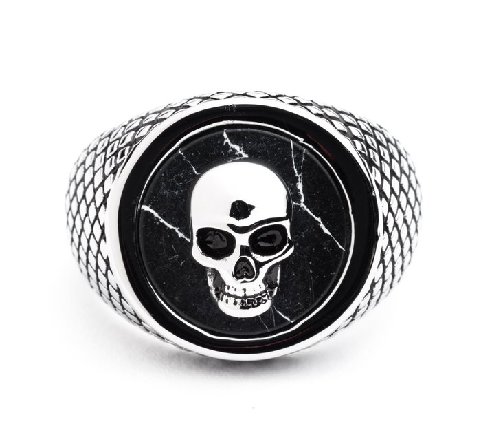 Men's Black Circle Skull Ring 1