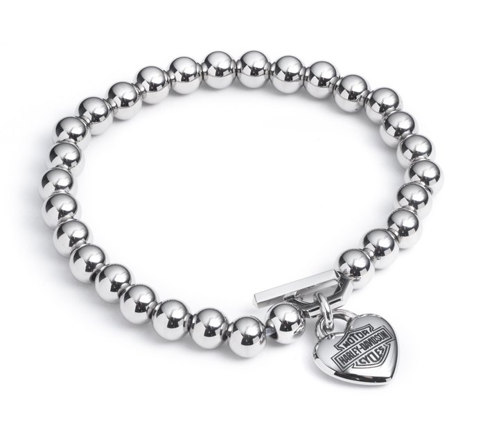 Women's Stretch Bead Bracelet With Puffy Heart Logo Charm 1