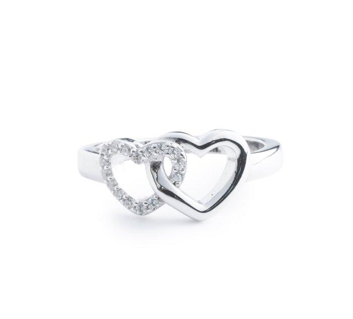 Women's Sterling Silver Double Heart Ring 1