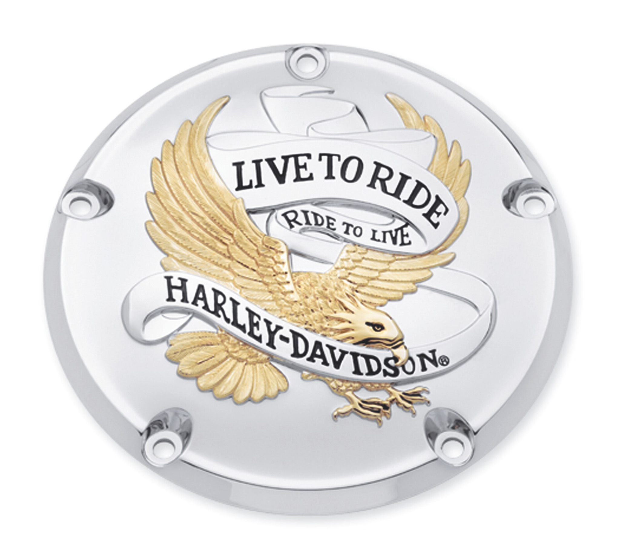25340-99A Harley-Davidson The "Live To Ride" Derby Cover Gold 