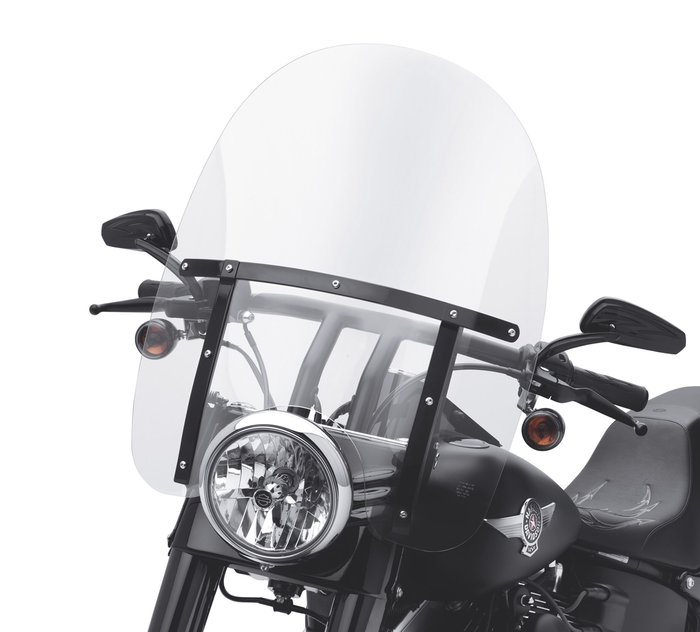 King-Size H-D Detachables Windshield for FL Softail Models - 21 in. Clear, Gloss Black Braces 1