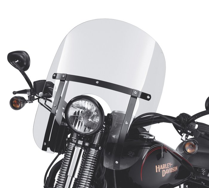 H-D Detachables Compact Windshield for Softail Springer Models - 15 in. Clear, Black Braces 1