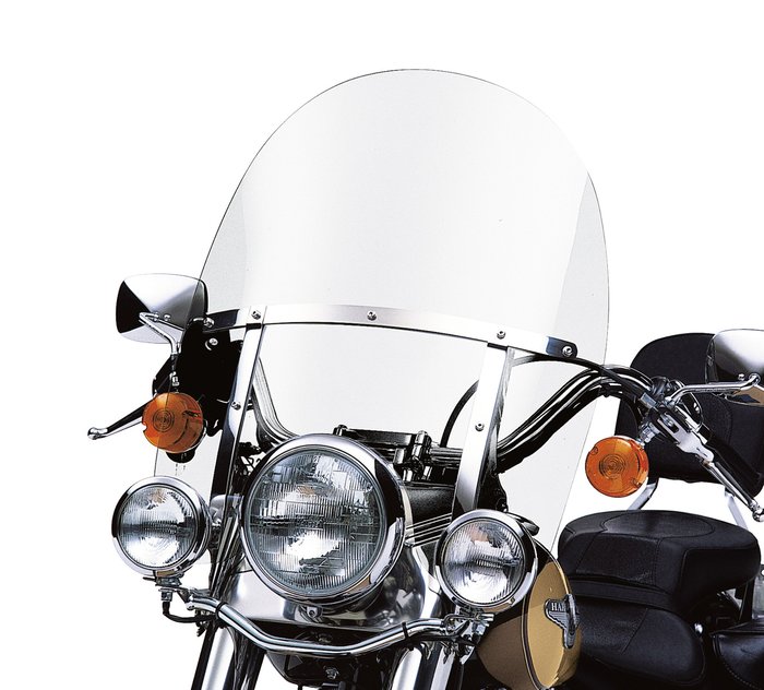 King-Size H-D Detachables Windshield for FL Softail Models - 21 in. Clear, Polished Braces 1