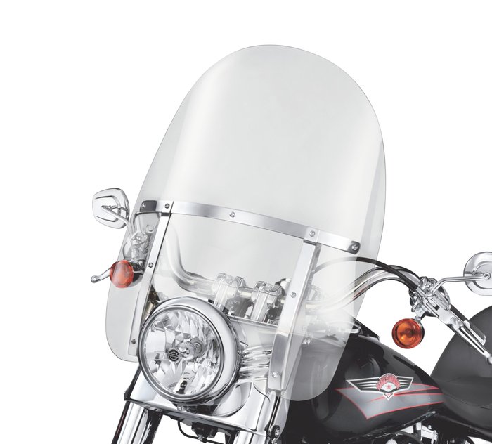 King-Size H-D Detachables Windshield for FL Softail Models - 21 in. Clear, Polished Braces 1