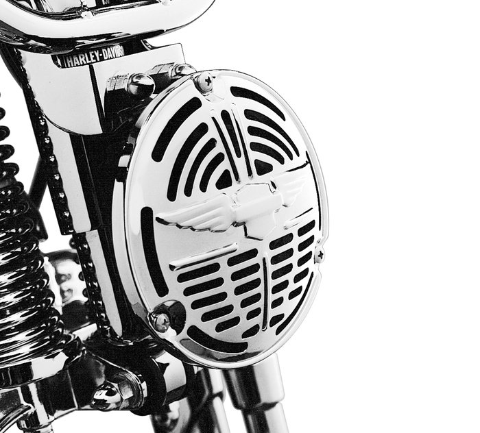 Hupe, rund, schwarz mit Chromrand, 72mm Durchmesser, tiefer Ton -   - Zubehör & Ersatzteile für Harley-Davidson® Motorräder