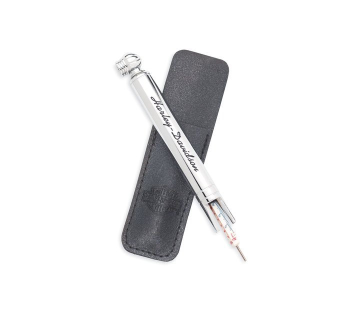 Tire Gauge and Tread Depth Indicator with Embossed Leather Pouch 1