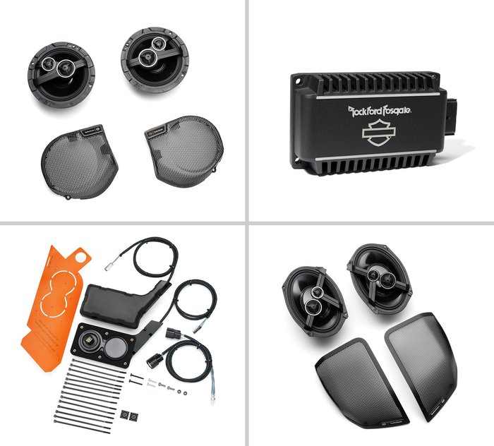 Paquete de Kit de 4 Altavoces Stage II+ de Harley Davidson Audio con tecnología de Rockford Fosgate 1