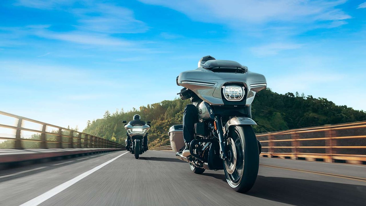 Two CVO motorcycles on the road