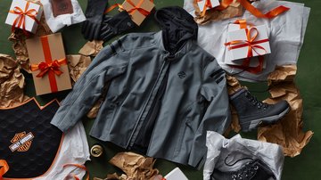 H-D jacket and unwrapped gift boxes