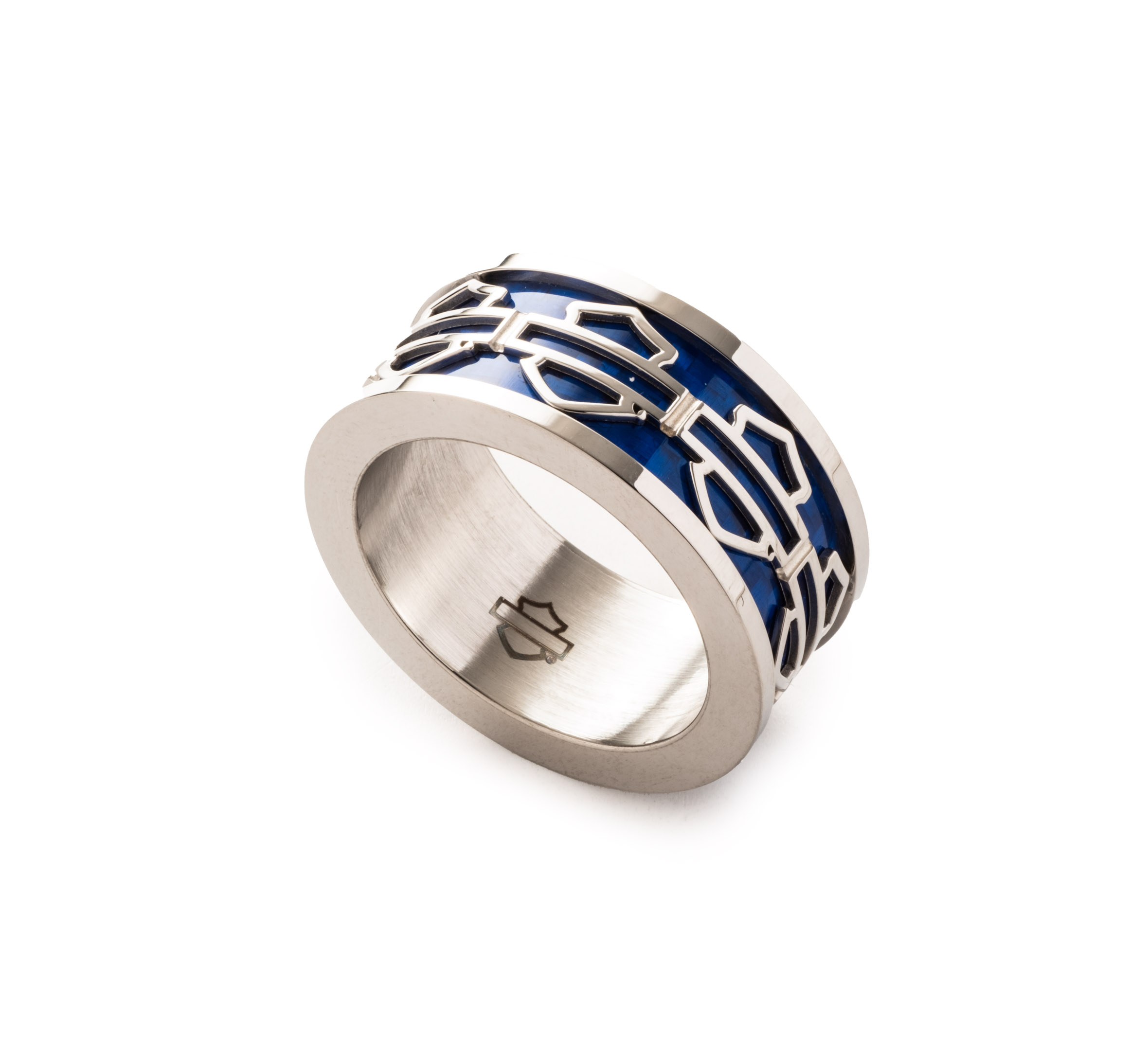 Men's Blue Carbon Fiber Bar & Shield Band Ring