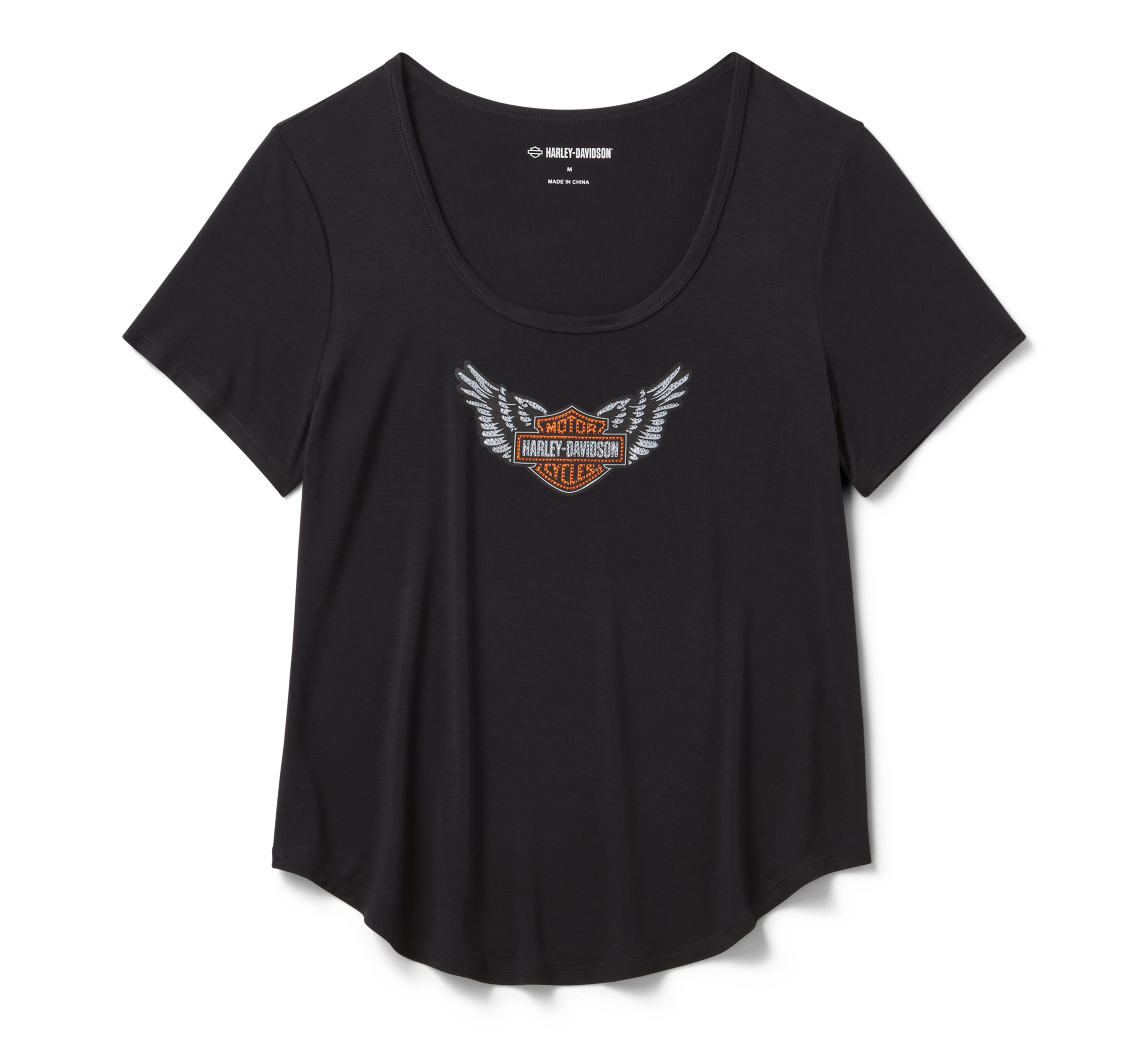 Women's Winged Bling Scoop Neck Tee - Harley Black | Harley
