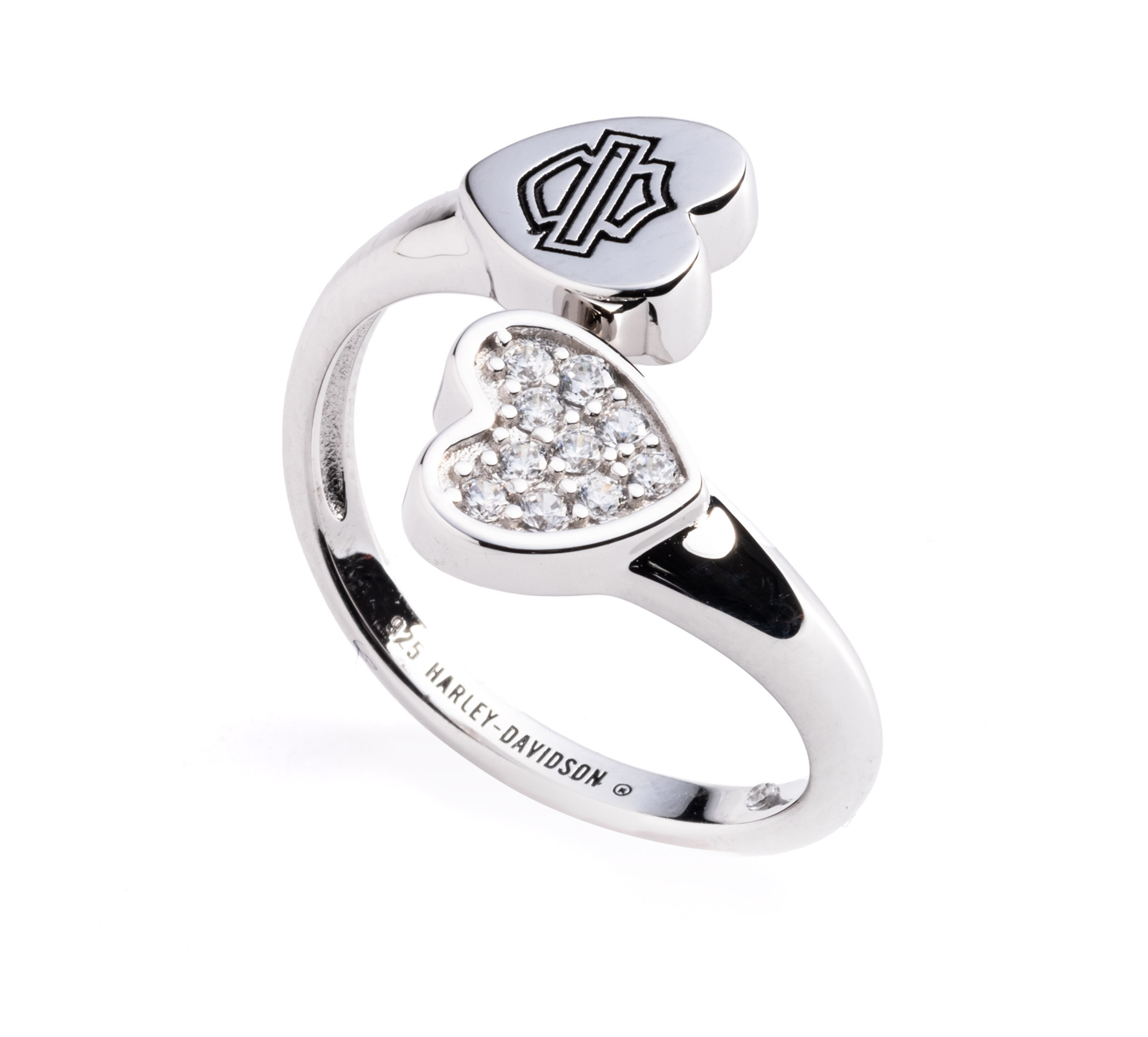 Women's Sterling Silver Bar & Shield Double Heart Wrap Ring