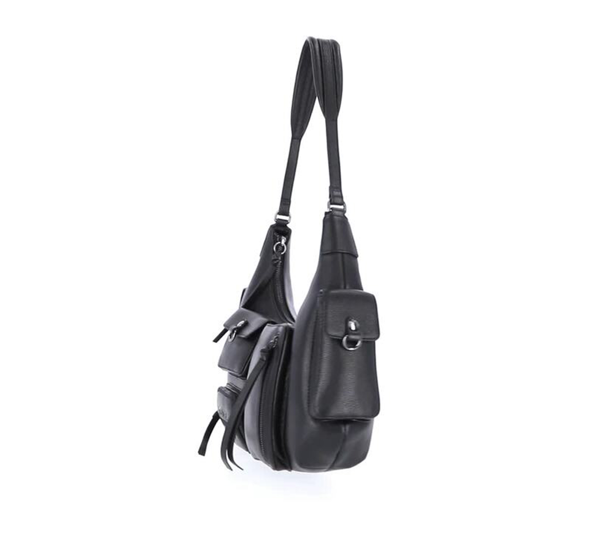Utilitarian Pebble Leather Hobo Bag