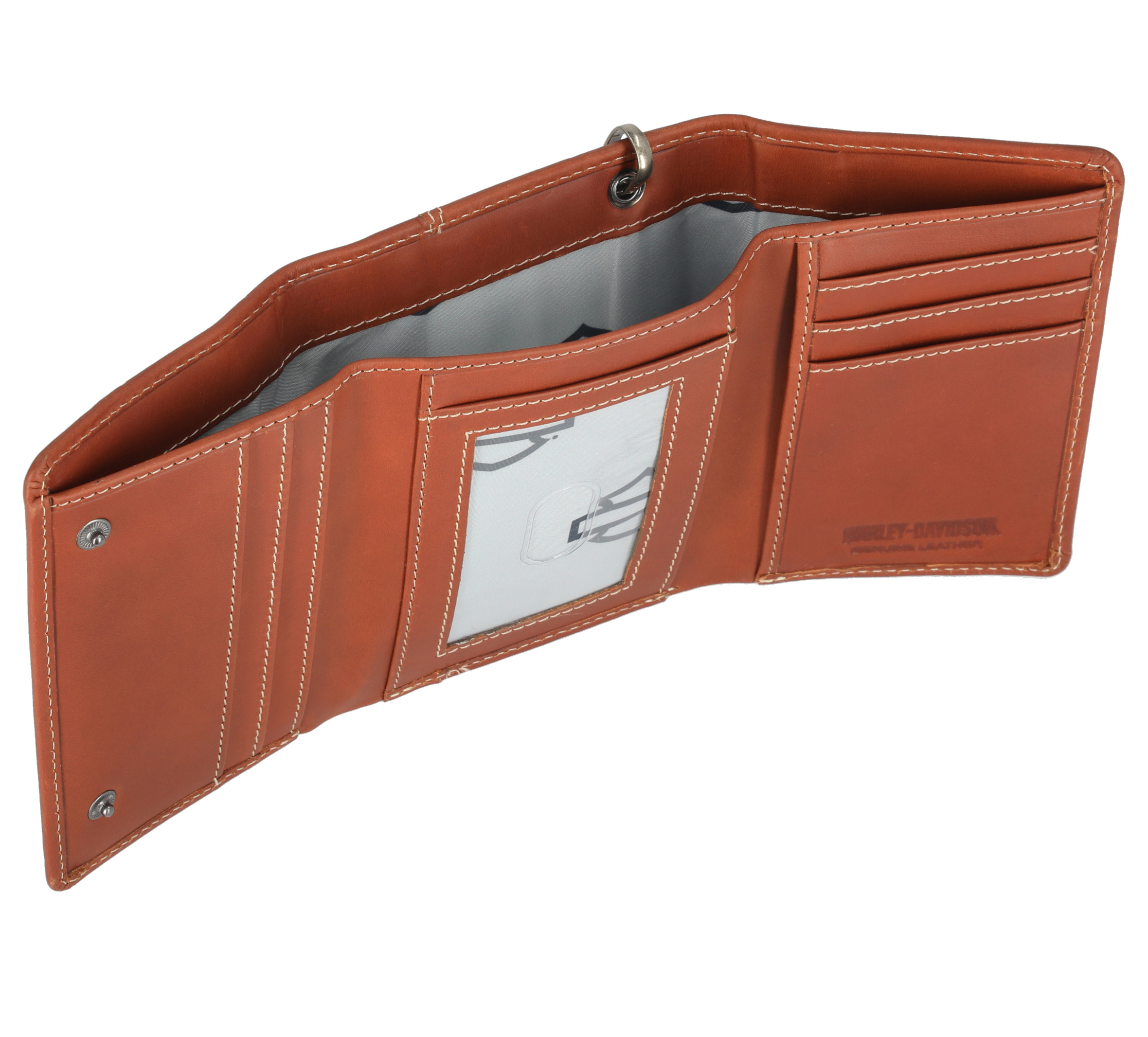 Traditional Bar & Shield Embossed Medium Trifold wallet with Chain