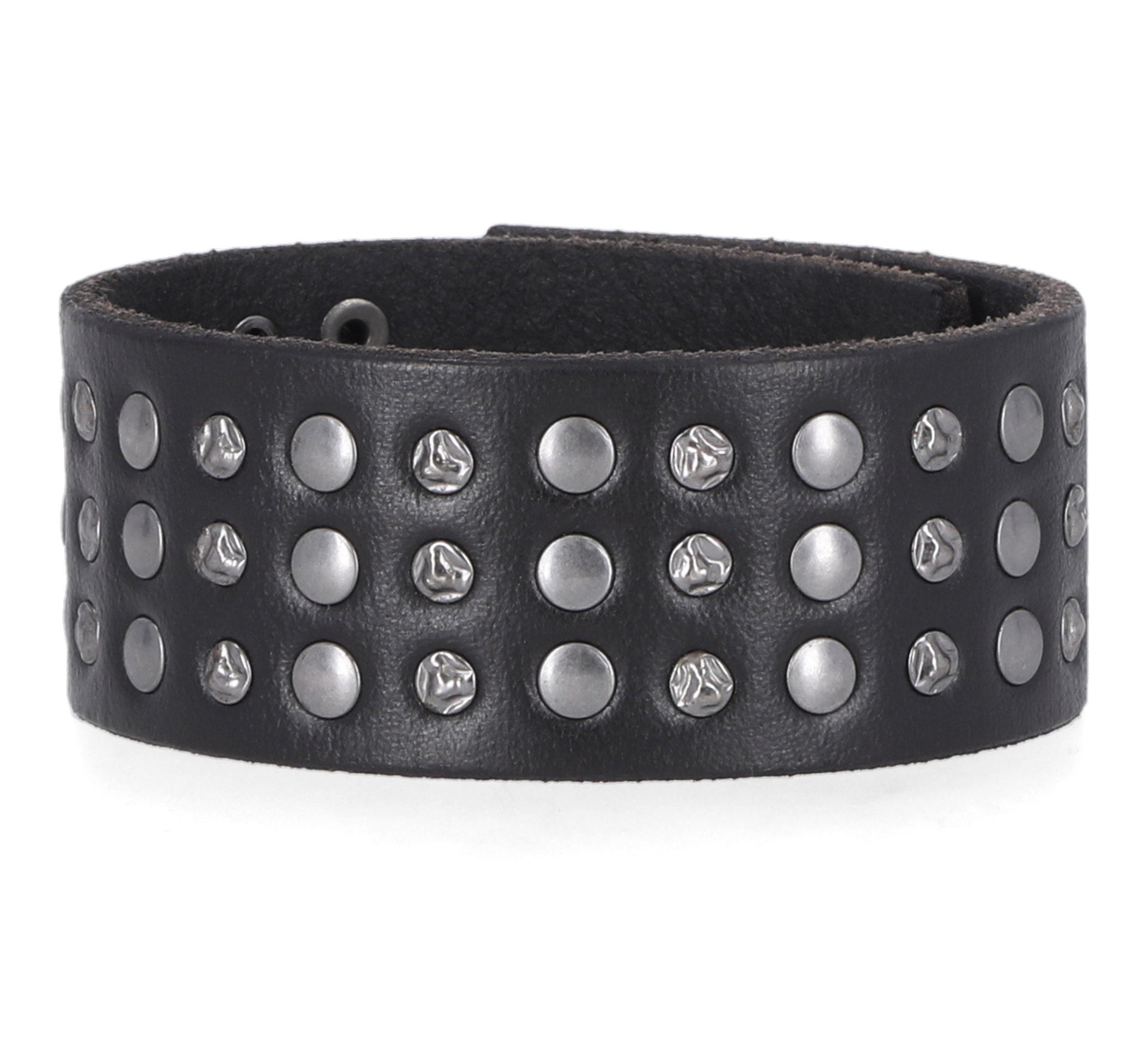 Triple Row Stud Leather Cuff L/XL Black